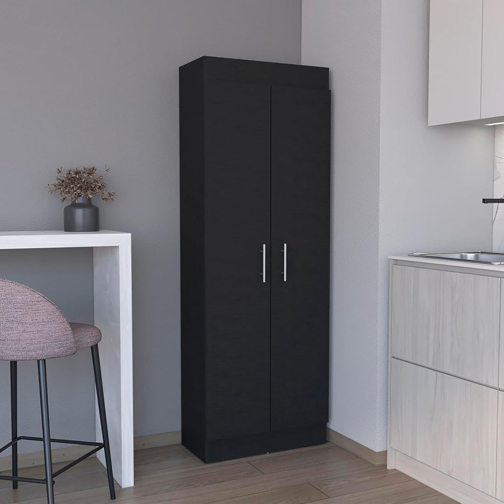 Modern Kitchen Pantry, Storage Cabinet Clinton, Black, Engineered Wood, for D...