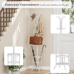 Coat Rack Freestanding with Umbrella Holder – Metal Hanger Stand, Hall Tree with 12 Hooks, Entryway Organizer for Hats, Bags, and Clothes (White)