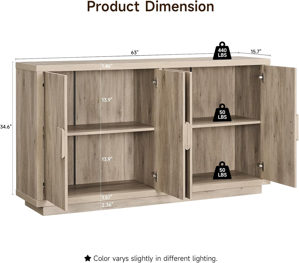 ONBRILL Buffet Cabinet with Storage, 63" Sideboard Cabinet with 4 Doors ...