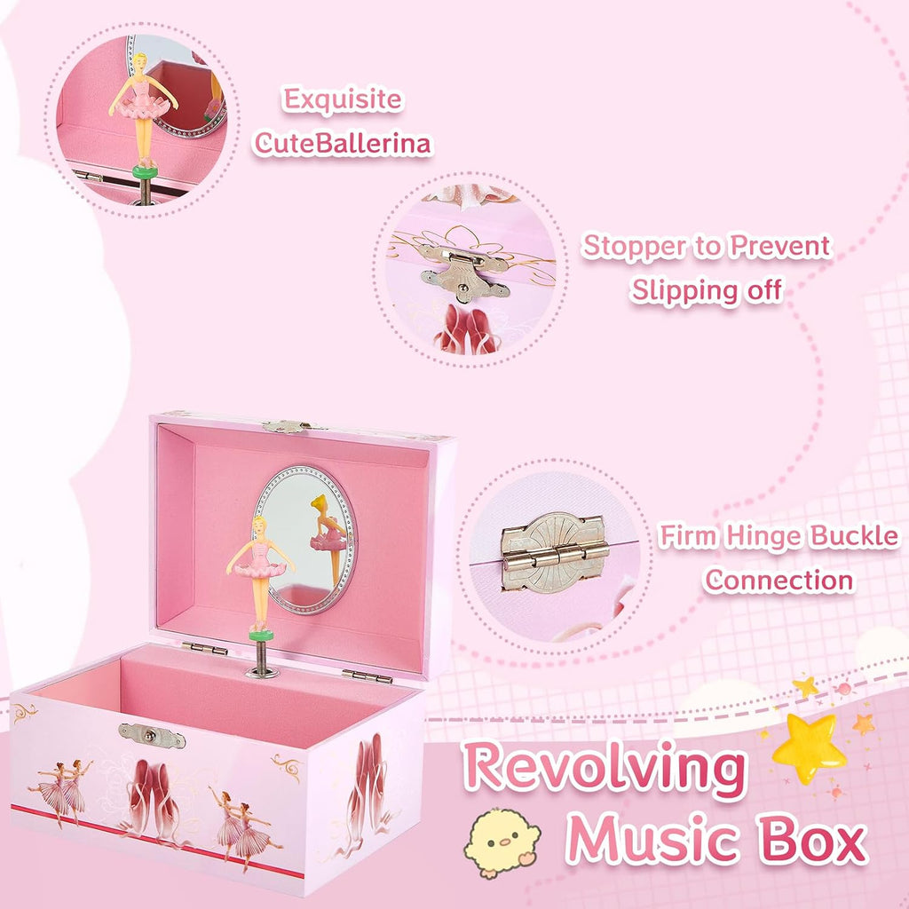 Musical Ballerina Jewellery Box with Spinning Ballerina for Girls Jewel Storage,Ballet Music Box Birthday Gifts for Girls