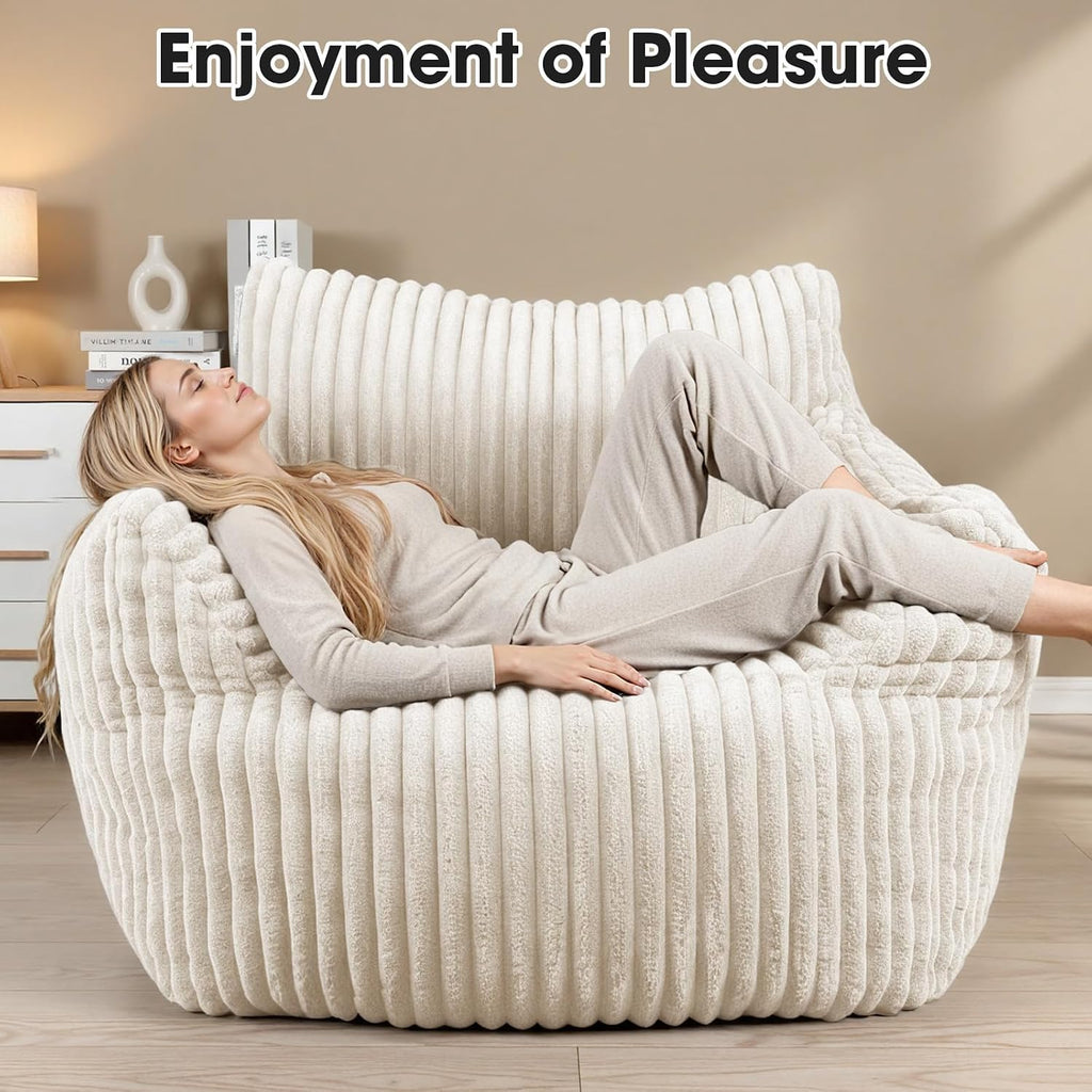 Giant Bean Bag Chair for Adults, Oversized Memory Foam Bean Bag Sofa with Armrests, Large Comfy Fluffy Single Lounges Mini Couch for Living Room, Bedroom & Dorm Beige