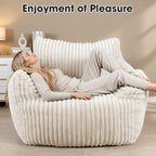 Giant Bean Bag Chair for Adults, Oversized Memory Foam Bean Bag Sofa with Armrests, Large Comfy Fluffy Single Lounges Mini Couch for Living Room, Bedroom & Dorm Beige