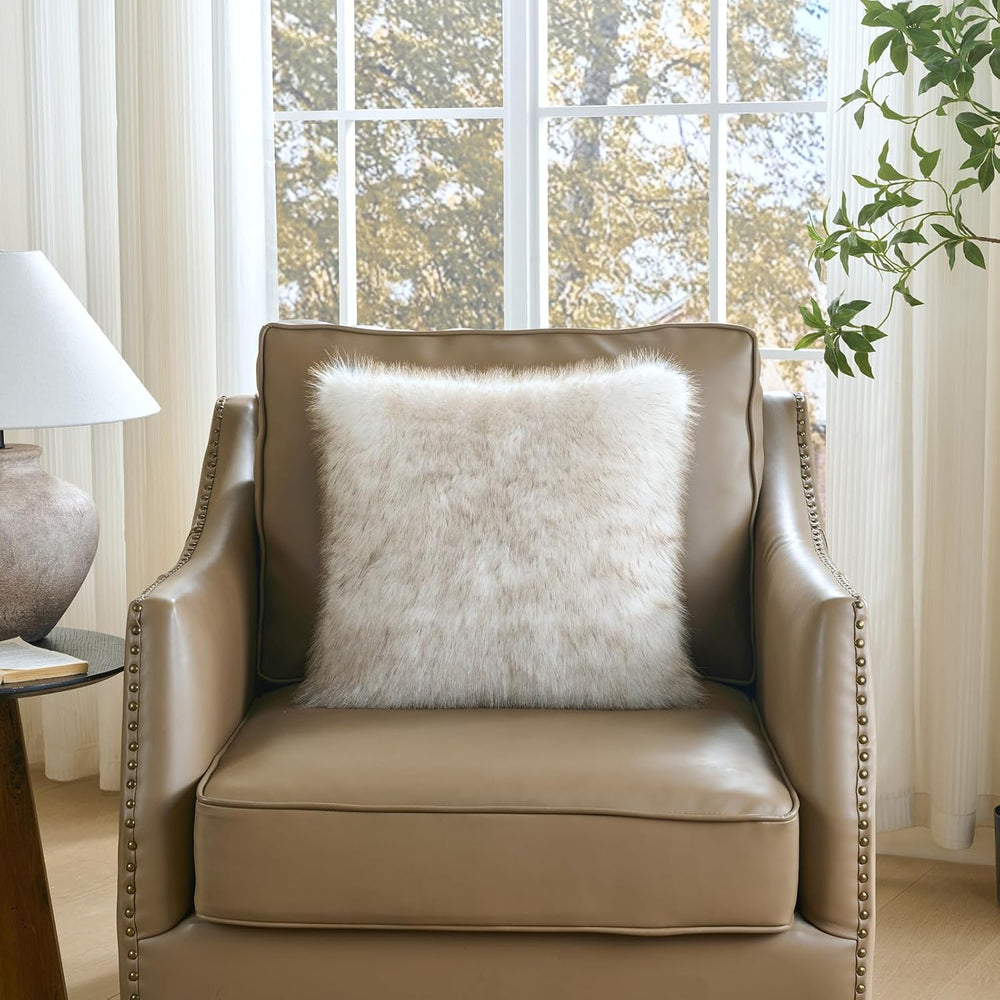 FUTEI Pack of 2 Faux Fox Fur Throw Pillow Covers 18x18 Inch, Coffee White