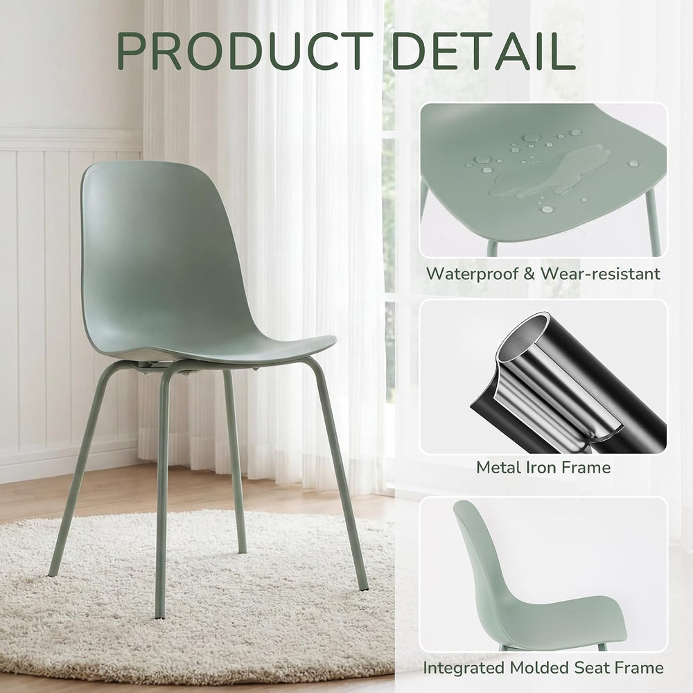 LSSBOUGHT Modern Dining Chairs Set of 4, Mid-Century Plastic Kitchen Chairs w...
