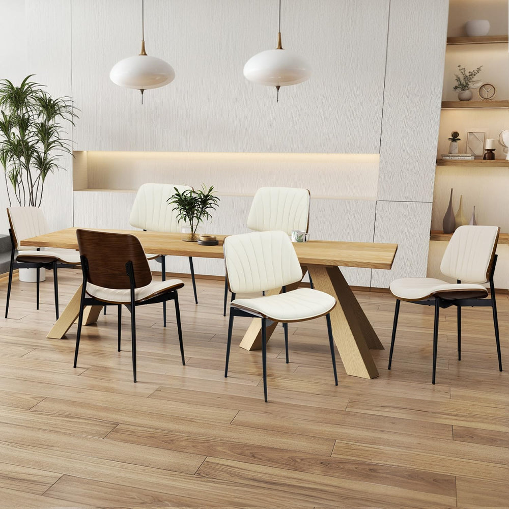 AVAWING Walnut Dining Chairs Set of 6, Mid Century Modern Dining Chairs | PU ...