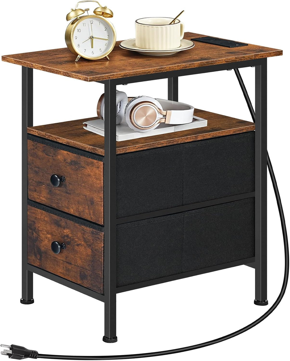 HOOBRO End Table with Charging Station, Narrow Side Table, Nightstand with 2 ...