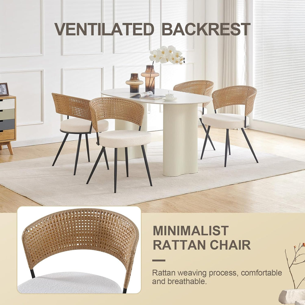 Rattan Dining Chairs Set of 4,Kitchen Chairs with PE Cane Back,Upholstered Bo...