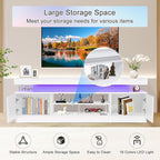 Verano Garden 63" LED TV Stand for 75 Inch TV, High Gloss Entertainment Center with Power Outlet & Light, Modern TV Media Console with 2 Storage Cabinets & Open Shelf for Living Room, Bedroom, White