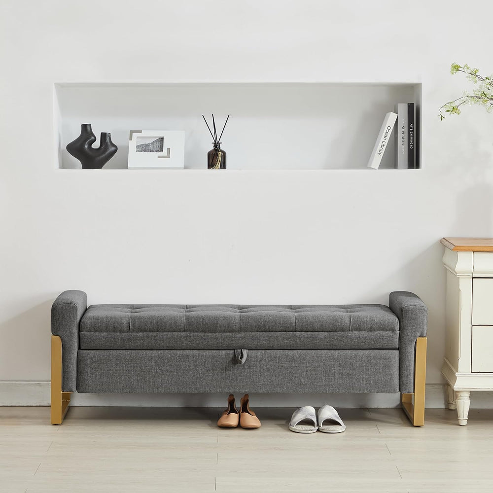 adochr 57" Storage Bench, Linen Upholstered Ottoman with Storage, Large ...