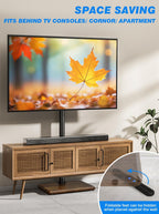 Rfiver Swivel Floor TV Stand with Power Outlet for 32-65 inch TVs, Height Adjustable Tall TV Stand with Wood Base, Hold Up to 88lbs, Saving Space Design for Bedroom, Living Room and Corner (Brown)