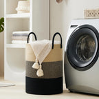 YOUDENOVA Woven Rope Laundry Hamper Basket, 100L Tall Laundry Basket, Baby Nursery Hamper for Blanket Storage, Clothes Hamper for Laundry in Bedroom-Extra Large-Black Brown