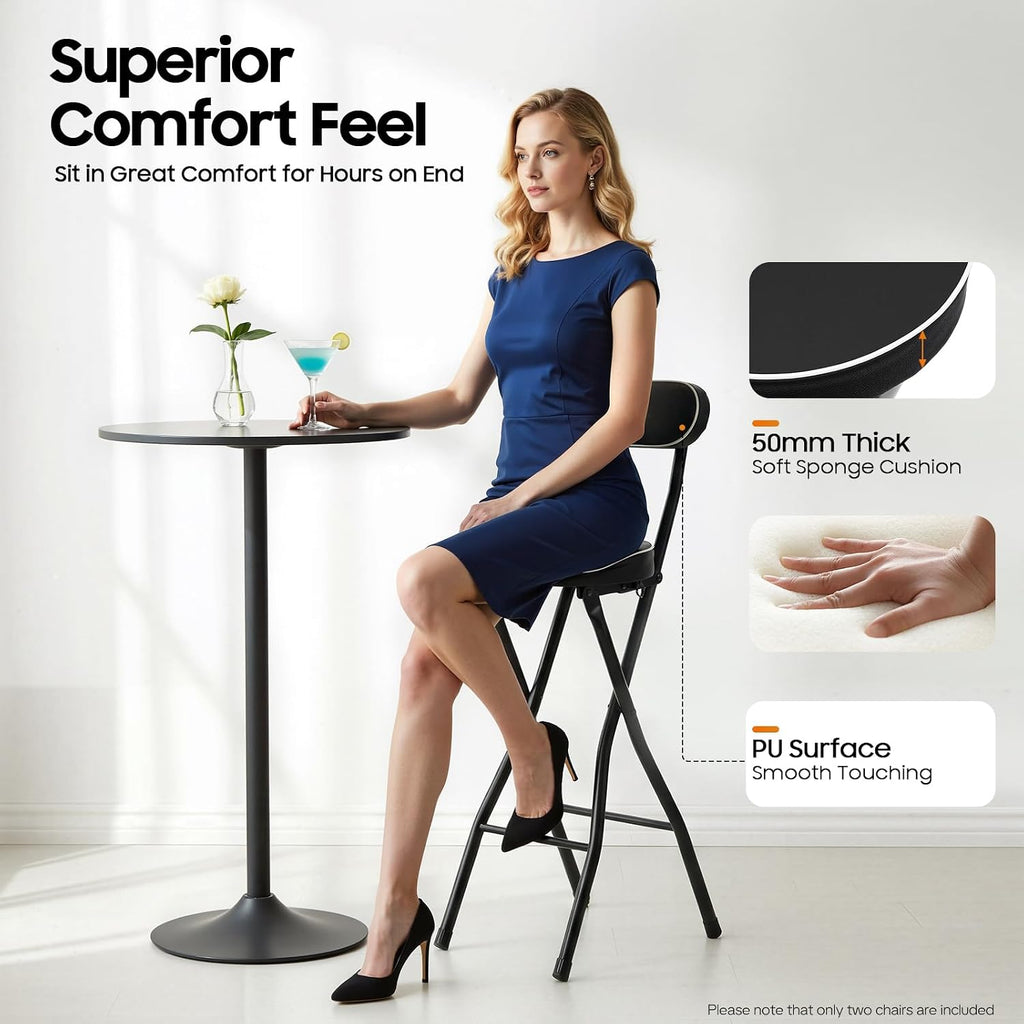 2PCS Cushioned Folding Stool, 25.6 Inch Portable Bar Stools, Counter Height Foldable Chairs, Black Height Heavy Duty Portable Chair Stool for Kitchen Garden Camping Cafe