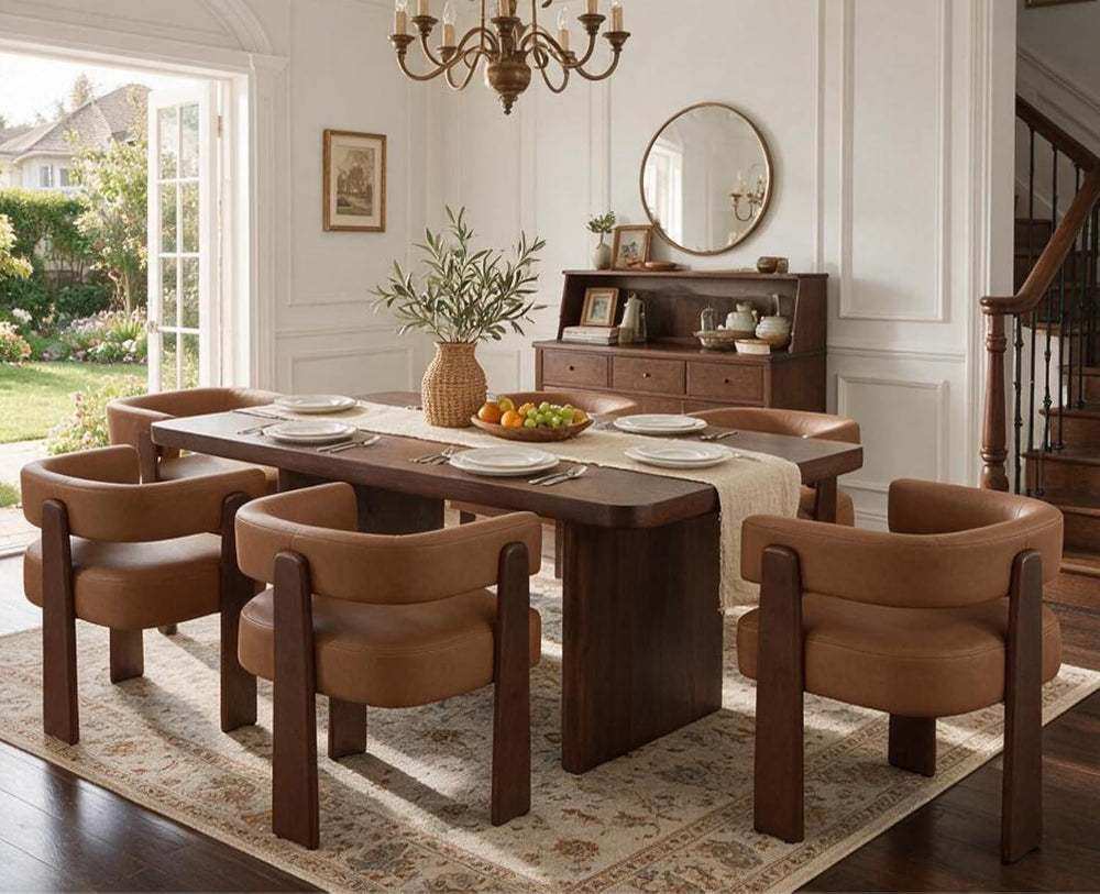 Shunzhi Brown Barrel Dining Chairs Set of 2, Upholstered Dining Room Chairs