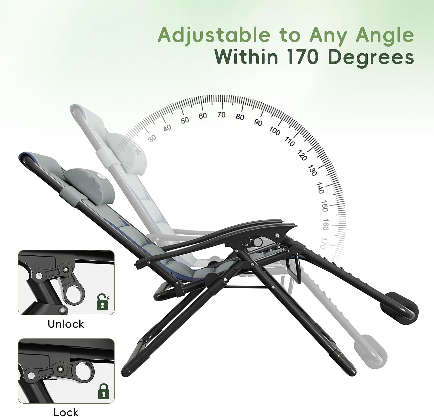 Amopatio XL Padded Zero Gravity Chairs Foldable Zero Gravity Lounge Chair Outdoor Portable Reclining Chair with Removable Cup Holder/Headrest/Footrest