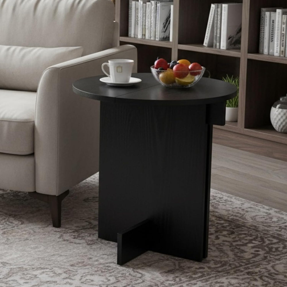 Ya-Home Black Round Side Table, Modern Accent Coffee Table End Table with Woo...