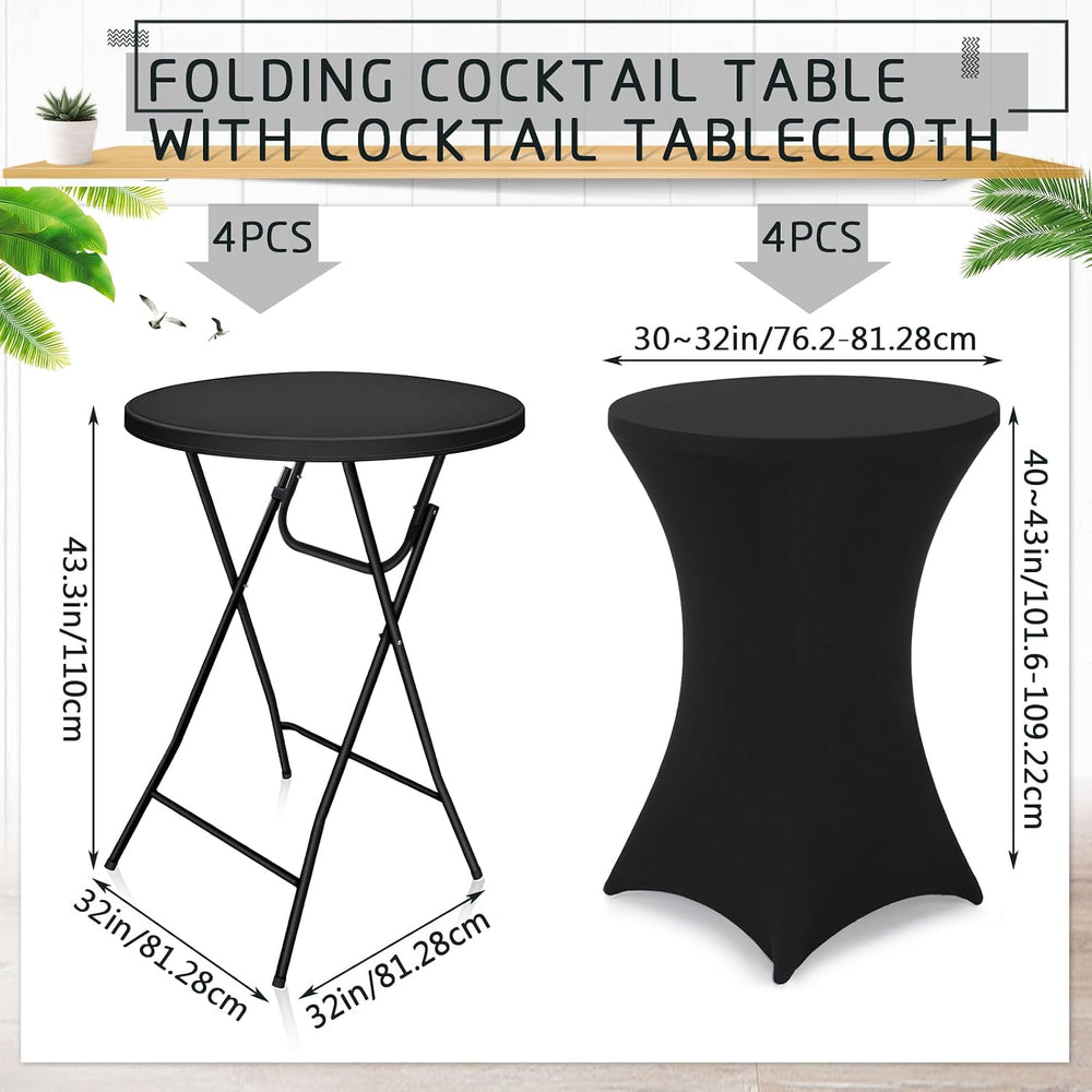 Wenqik 4 Sets 32"x43" High Top Folding Cocktail Tables & Cover,...