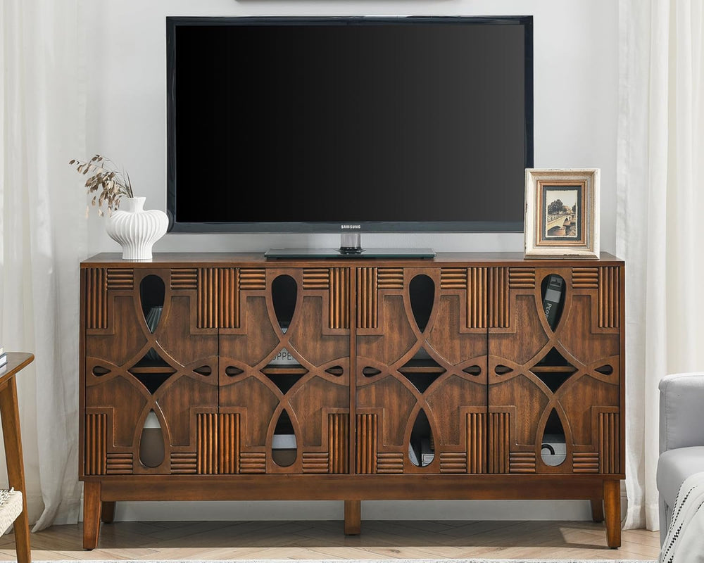 LKTART 60" Mid Century Modern Sideboard Buffet with Hollow Carved Doors ...