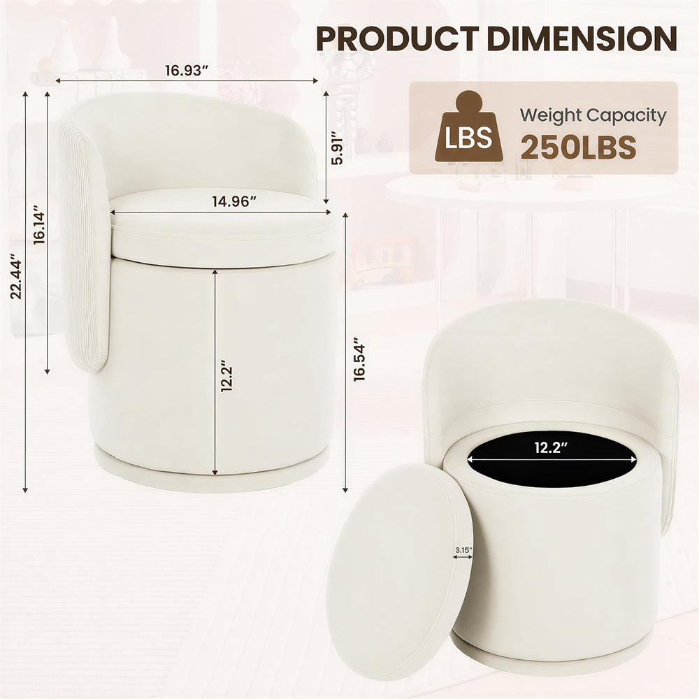 MALOL Ottoman with Storage, Swivel Vanity Stool with Back | 13GAL Velvet Make...