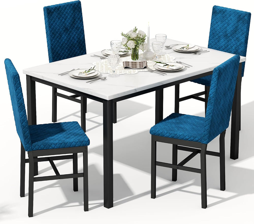 Recaceik Dining Table Set for 4, Kitchen Table and Chairs Set of 4 Modern Fau...