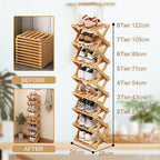 Bamboo Shoe Rack, Portable Folding Storage Rack, No Installation | Eight Layers Of Primary Colors, Free Standing Design, Ideal For Entryway, Closet, Dorm, Small Spaces