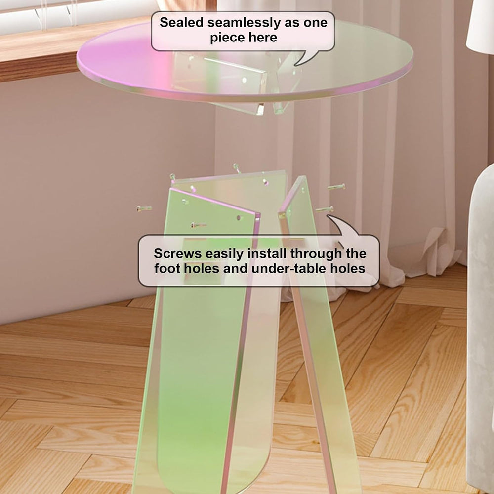 Round Iridescent Side Table, Acrylic Coffee Table, Modern Accent Tablé, Easy ...