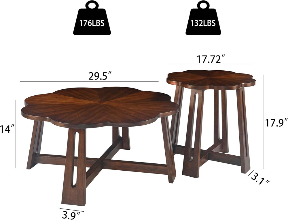 Retro Walnut Wooden Petal-Shaped Nesting Coffee Table Set of 2 | large coffee...