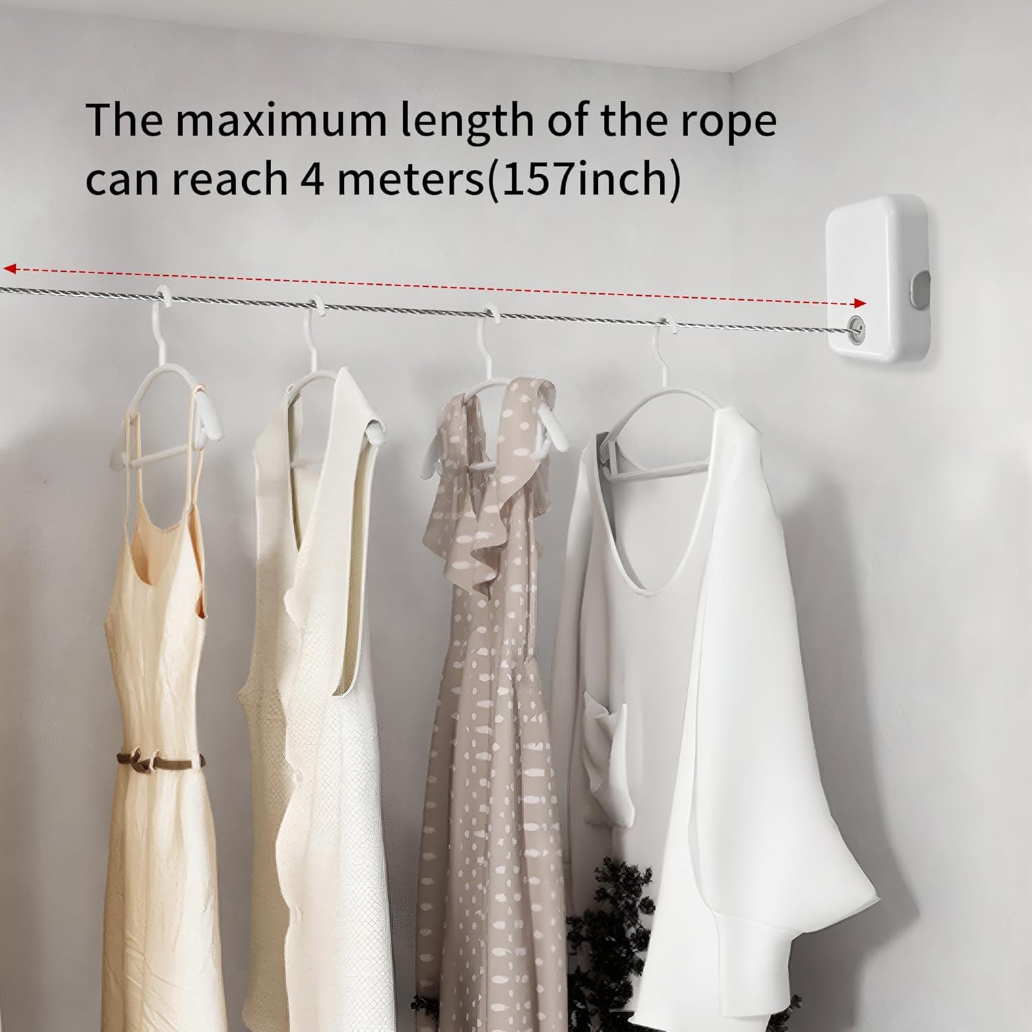 JOOM Retractable Clothesline Heavy Duty Clothes Drying Laundry Line Wall Mounted Easy Hanging Clothes Drying Laundry Line Retracting Hanging Lock to Prevent Sagging (Flat,White)