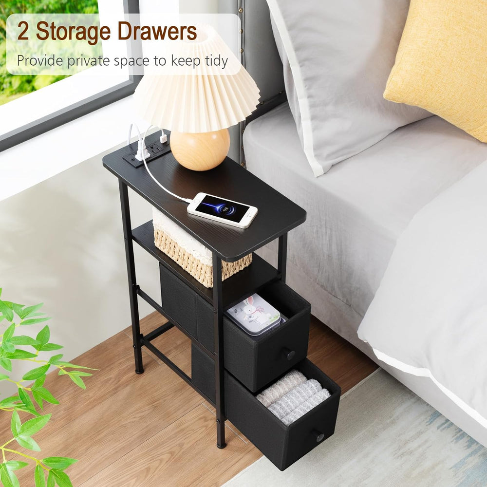 LOAKEKEL Narrow End Table Living Room with Charging Station, Skinny Side Tabl...
