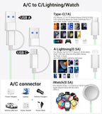 Temdan for Travel Vacation Essentials,3 in 2 USB C Cable for Apple Watch Charger/iPhone 17 Charger/Lightning,Multi Charging Cable Cord,Camping Essentials,Designed for iWatch &iPhone 16-12-5FT Green