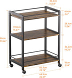 HITNET Bar Cart for The Home, Home Bar Serving Cart with Wheels and Storage Shelves, 3 Tier Rolling Liquor Beverage Cart for Kitchen Dining Living Room, Rustic Brown and Black