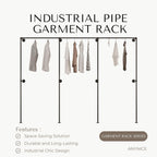 Industrial Pipe Clothing Rack, Heavy Duty Wall Mounted Clothes Rack, Retail Display Hanging Garment Rod for Laundry Rooms, Closet Storage 14.6x110x82.7 Inches, Model K07