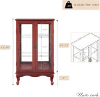 44" Small Lighted Glass Accent Curio Cabinet, Vintage China Cage with 2 Tempered Glass Doors & Adjustable Shelves, Acrylic Mirrored Pane, Elegant Wine Artwork Showcase Rack for Living Room (Cherry)