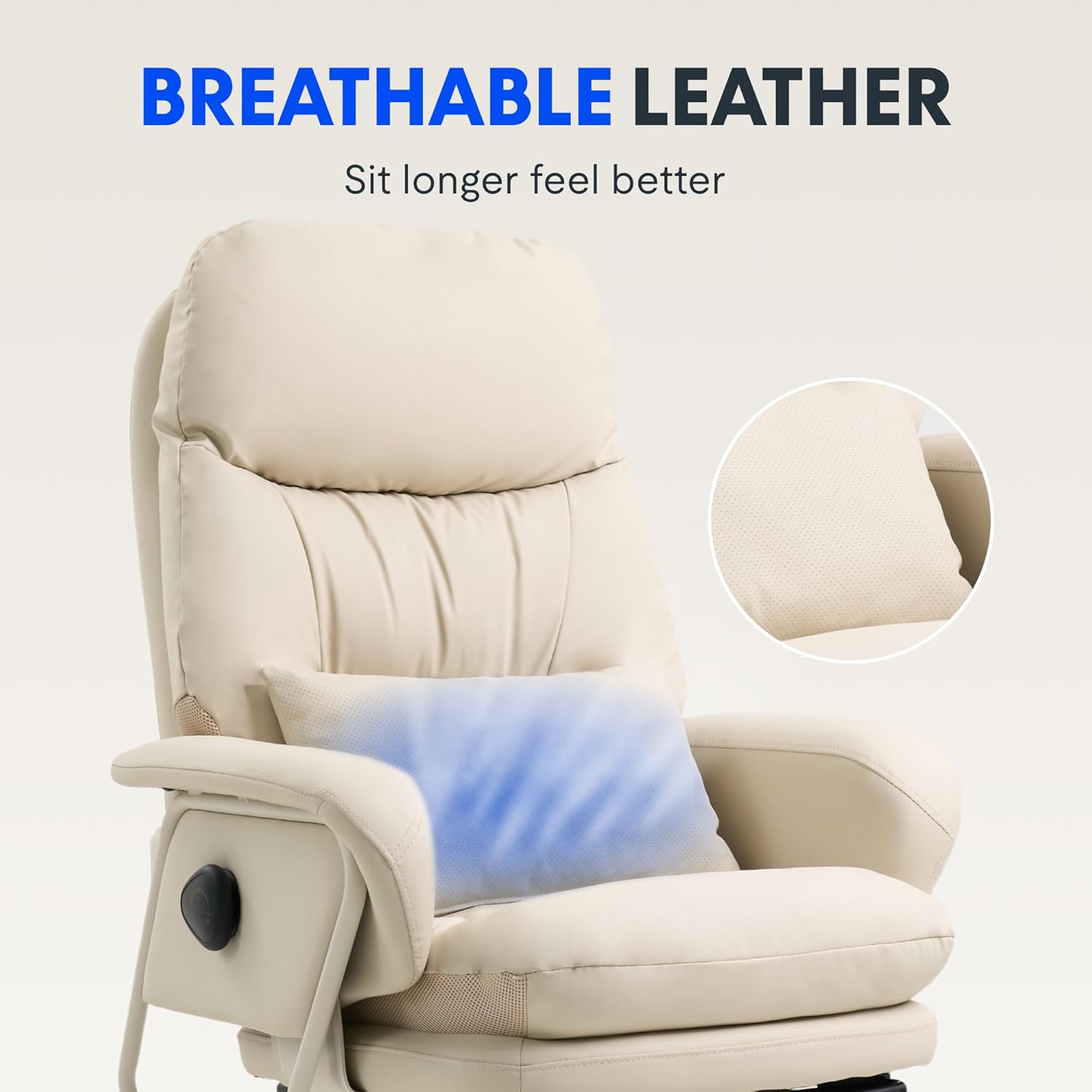 FLEXISPOT 2-in-1 Chaise Lounge Chair Indoor with Wheels Footrest 90-165° Reclining Lumbar Support, Home Office Chairs for Living Room Bedroom Study Working Relaxing, PU Leather, Beige White, HC4