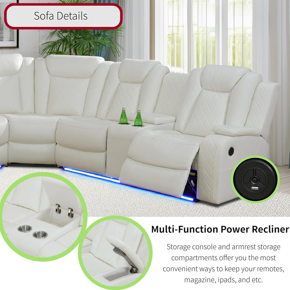 Power Recliner Sofa Sectional Sofa with LED Light for Living Room, Air Leathe...