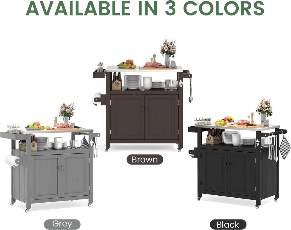 Weatherproof HIPS Outdoor Kitchen Island with Stainless Steel Top & Stora...