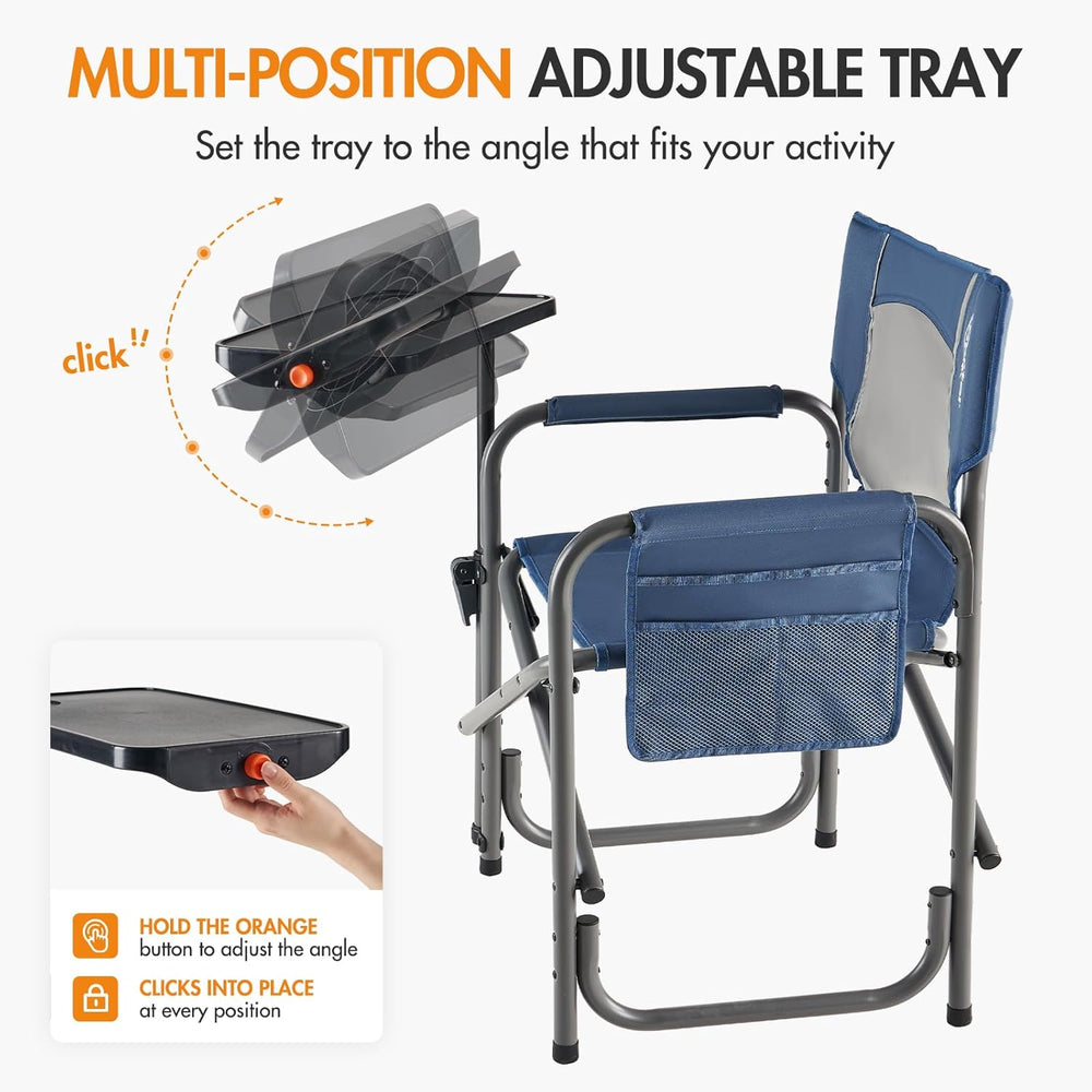 Portal Folding Director Chair with 2-Way Rotating Side Table, Heavy Duty 300 ...