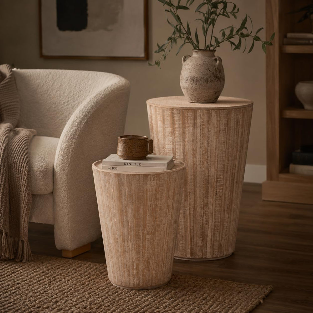 Aoikax Farmhouse Nesting Barrel Side Table, Fully Assembled, Natural | Rustic...