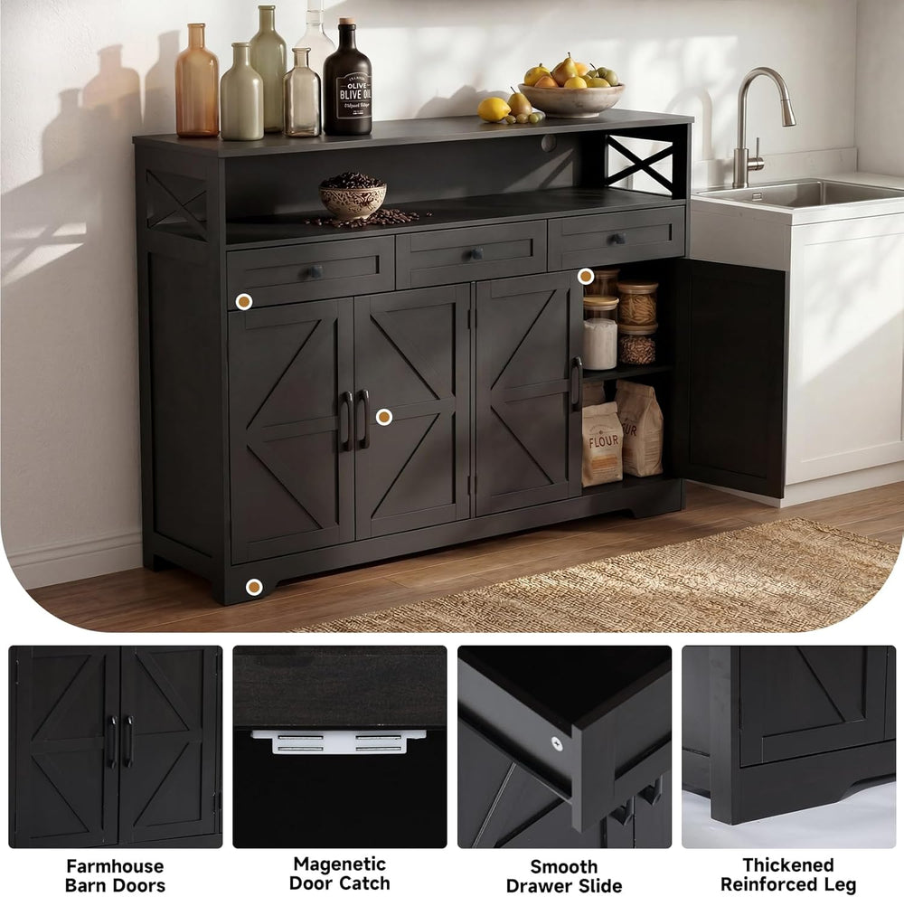 Sideboard Buffet Cabinet with Storage, 55" Kitchen Buffet Cabinet with C...