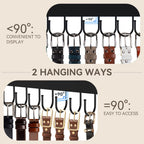 Belt Hanger Wall Mount, Wooden Closet Belt Organizer with 24 Metal Hooks, Large Capacity, Black, 2 Pcs