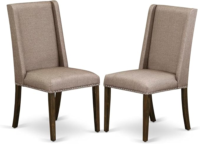 East West Furniture X727FL716-9 9 Piece Modern Dining Table Set Includes a Rectangle Wooden Table with X-Legs and 8 Dark Khaki Linen Fabric Parsons Dining Chairs, 40x72 Inch, Multi-Color