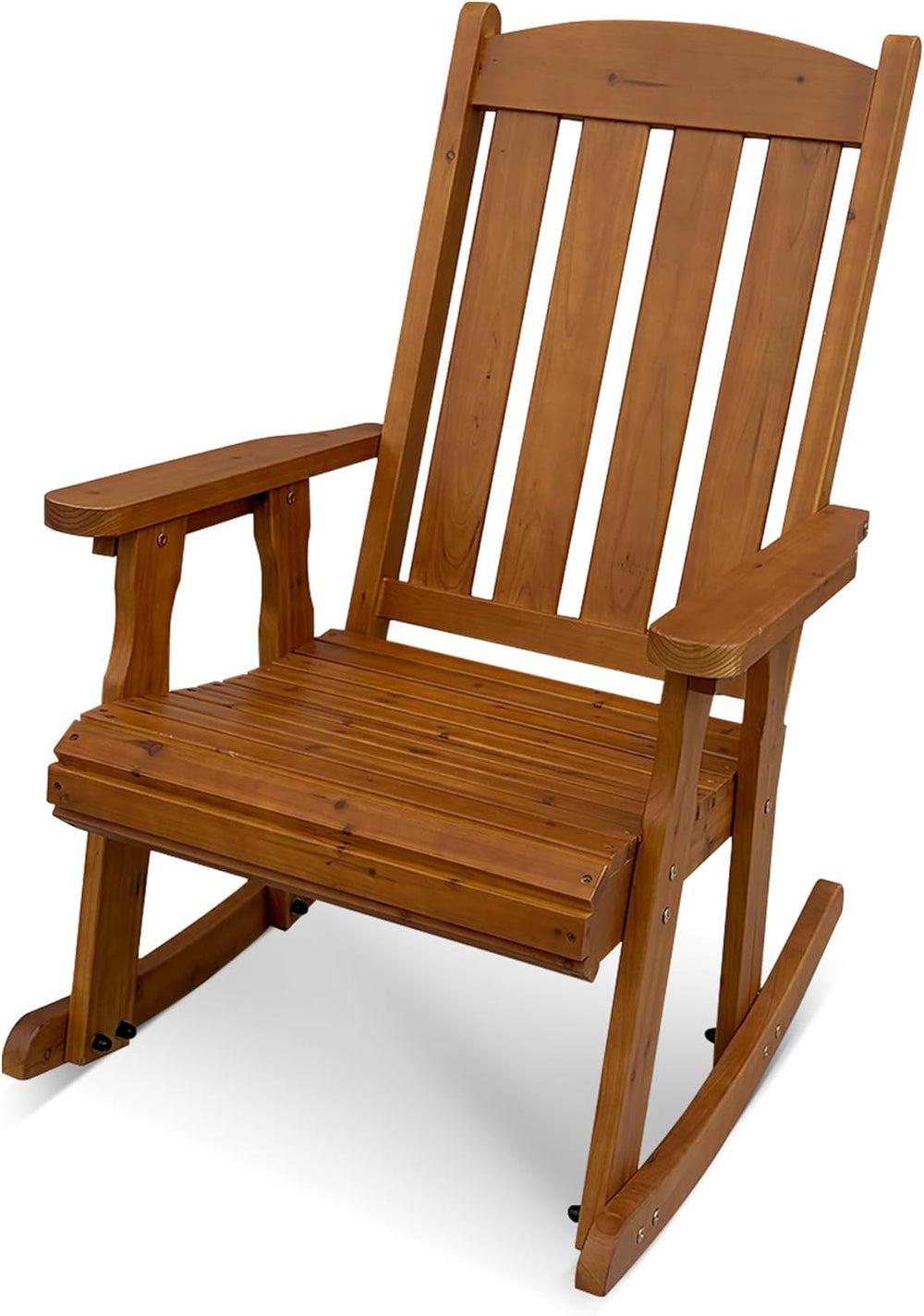Wooden Patio Rocking Chair with Comfortable Backrest Inclination, High Backre...
