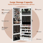 Giantex Jewelry Armoire Wall Door Mounted, Lockable Jewelry Cabinet with 42.5'' Full Length Mirror, 2 LEDs Jewelry Organizer Box with 2 Drawers, Mirror with Jewelry Storage (White)
