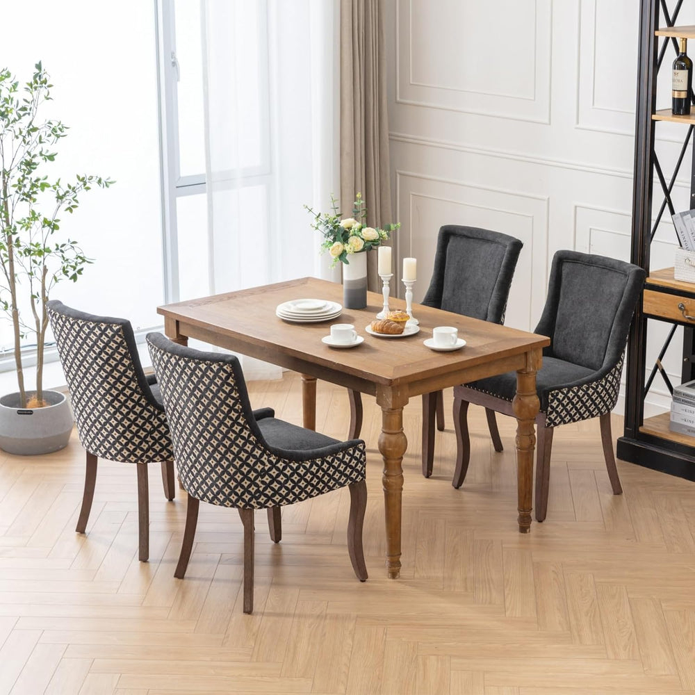 Modern Dining Chairs Set of 6, Fabric Upholstered High Back Chairs with Nailh...