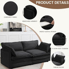 ROWHY Sectional 2 Seat Cloud Loveseat with 2 Throw Pillows, Modern Corduroy Love Seat Sleeper Bed, Convertible Cozy Sofa for Living Room and Office, Black