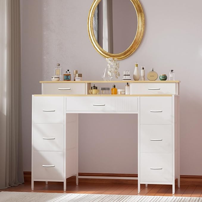 Dresser for Bedroom with 9 Drawers & 2 Open Shelves, Fabric Storage Dress...