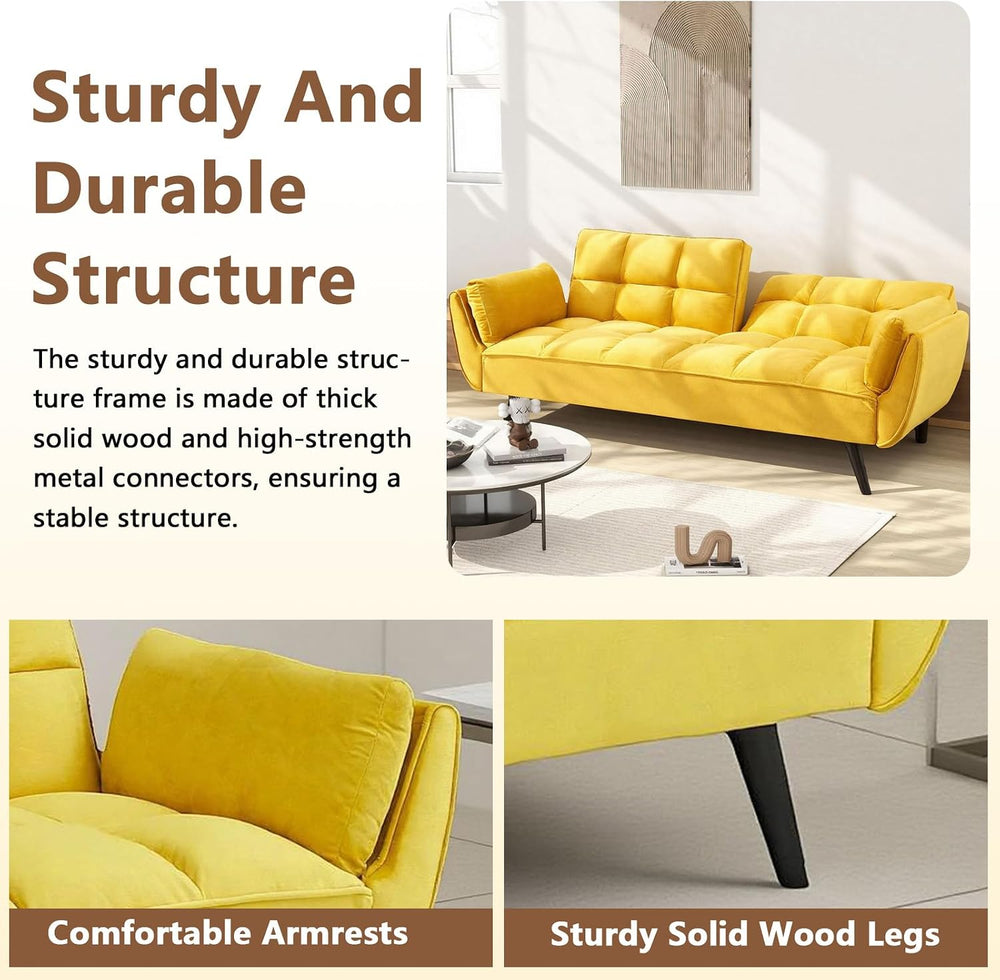 Convertible Folding Sofa Bed Futon,Modern Velvet Sleeper Bed Couches with 4 A...