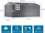 Restland 10x16 FT Outdoor Storage Shed with Floor Base Frame Reinforced Metal Shed with Clear Roof, Air Vent & Lockable Door Large Garden Tool Storage Sheds for Backyard, Garden, Lawn