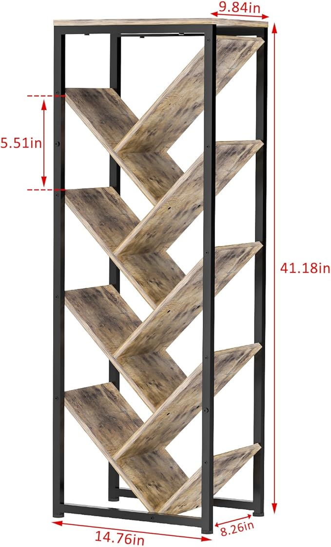 Tree Bookshelf - 9 Tier Floor Standing Tree Bookshelf for Hardcover Books, Sm...