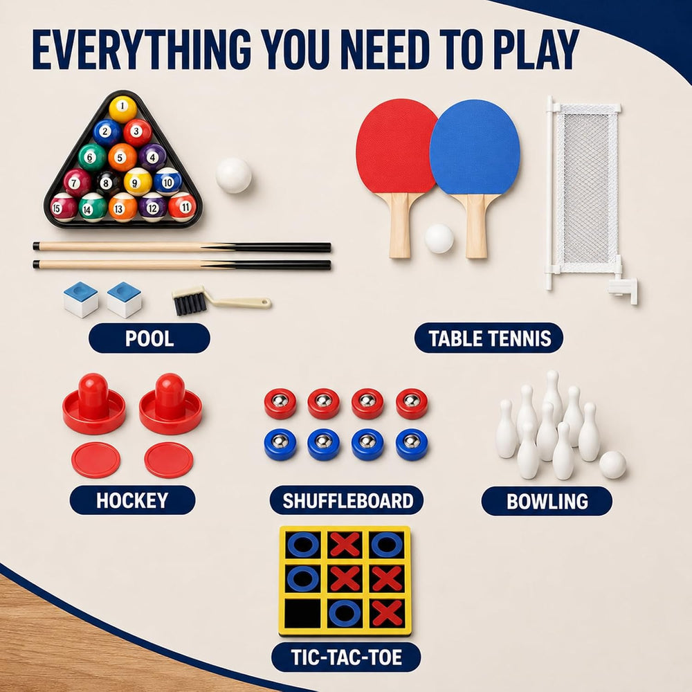 6 in 1 Multi Game Table Folding Pool Table, Billiard, Hockey, Table Tennis, B...