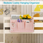 Loghot Bedside Caddy/Bedside Storage Bag Hanging Organizer for Bunk and Hospital Beds,Dorm Rooms Bed Rails,Can be Placed Glasses,Books,Mobile Phones,Keys (2pc Pink)
